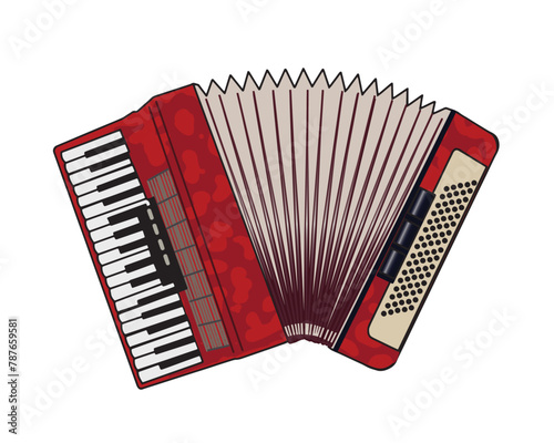 Drawing of red accordion. It is an aerophone musical instrument used in Brazil's June festivals.Isolated on transparent background.