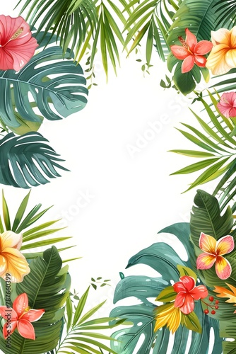 Vibrant Tropical Floral Frame with Exotic Foliage for Beach Party Invitation