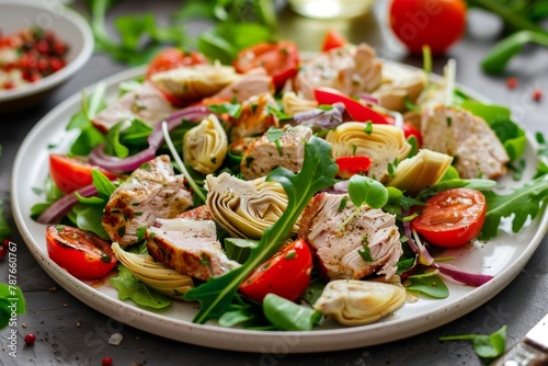 Artichoke salad with meat and greens