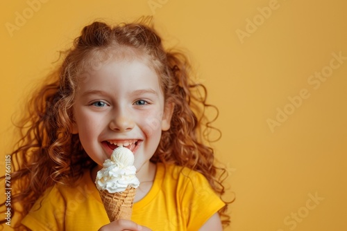 Happy girl smiling with ice cream