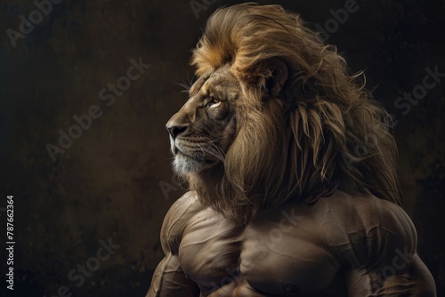 Artistic depiction of a man with a lion s head  implying strength and power.