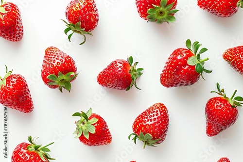 fresh ripe strawberries on white background healthy summer fruit top view