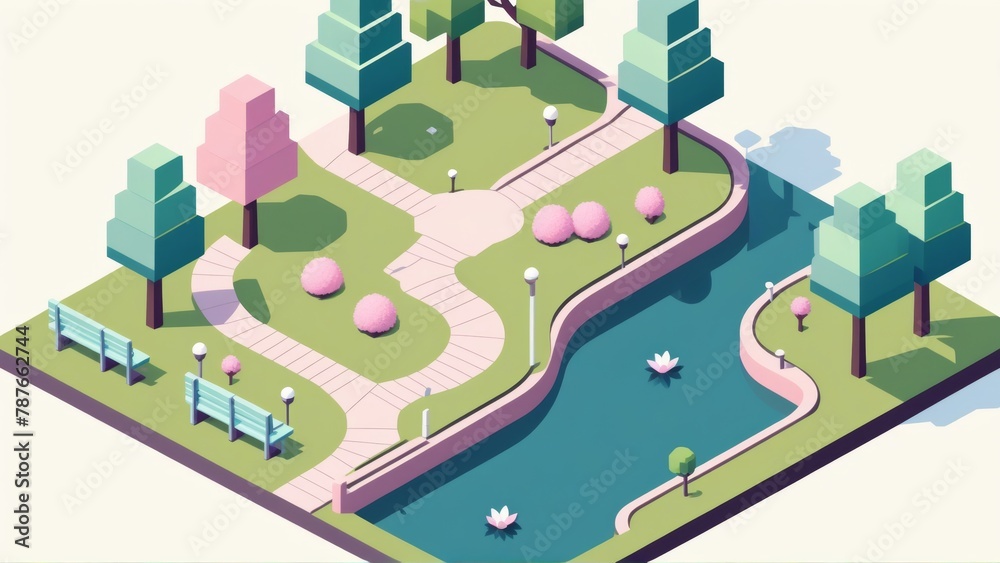 Fototapeta premium 3d isometric city park. Vector illustration. City park.