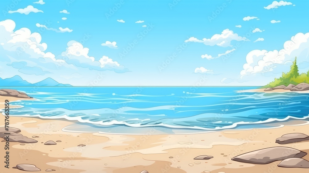 Tropical Beach Paradise Cartoon Illustration