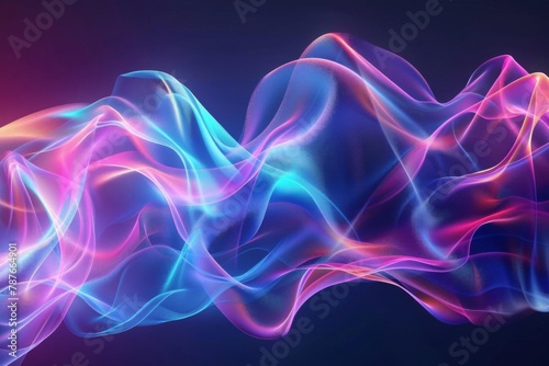 futuristic holographic neon fluid waves on dark background abstract digital art