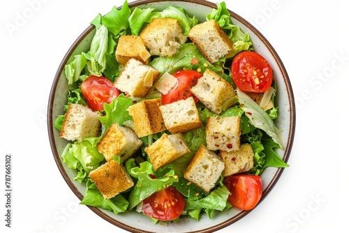 Caesar salad on white background top view
