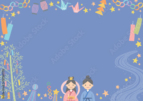 七夕の織姫と彦星のイラスト　背景素材