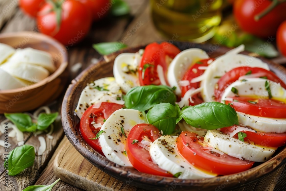 Caprese salad on wood table Caprese salad on wood table