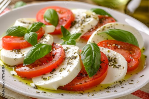 Classic Caprese salad with mozzarella tomato basil and olive oil