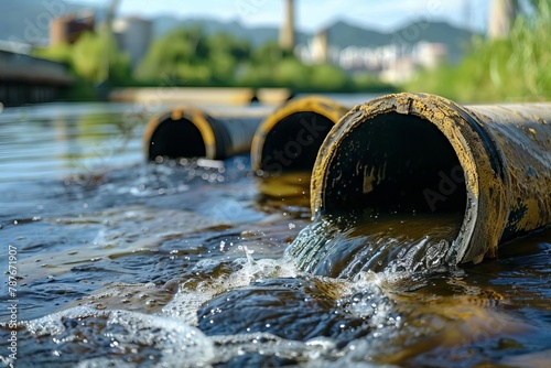 industrial wastewater discharge pipe polluting canal and sea environmental damage