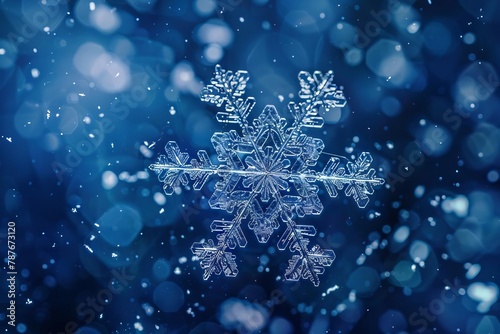 intricate snowflake on abstract blue background generative art winter illustration photo