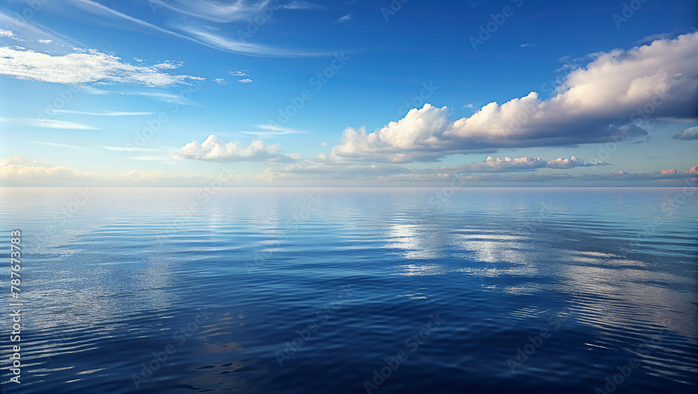 Illustration of tranquil vast blue ocean with reflection on surface