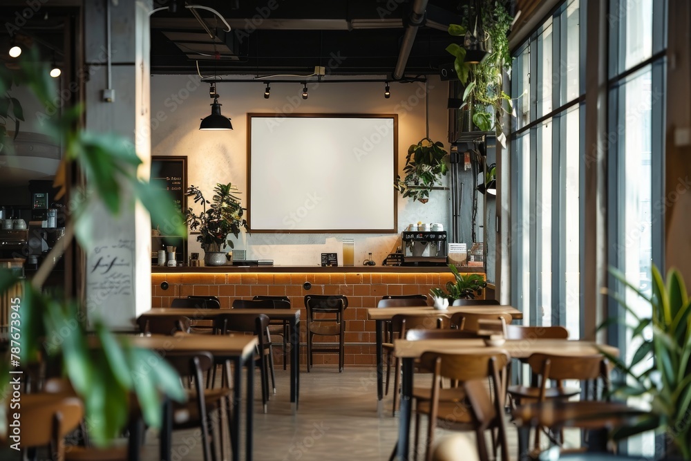 Cafe interior with blank menu on wall Cafe interior with blank menu on wall