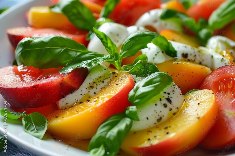 Fresh Caprese salad with peaches and basil balanced nutrition Fresh Caprese salad with peaches and basil balanced nutrition