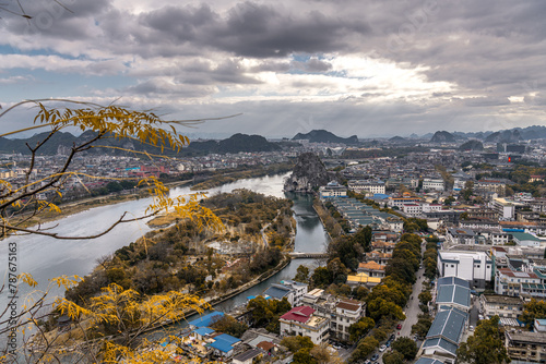 Autumn landscape of Guilin city taken from above  Guilin  China