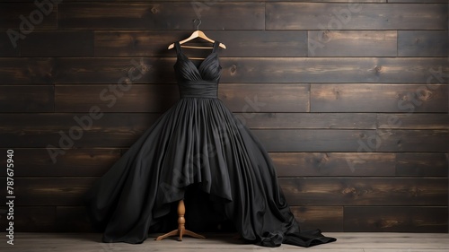 black dress on old wooden wall background from Generative AI