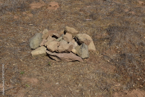 Pile of rocks on the brown ground
