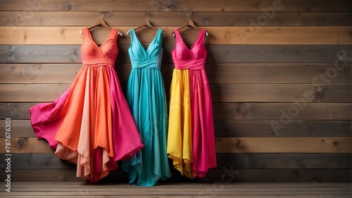 colorful dress on old wooden wall background from Generative AI