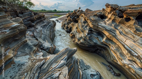 Beautiful landscape traces of the rocks canyon make by nature water river erosion. AI generated