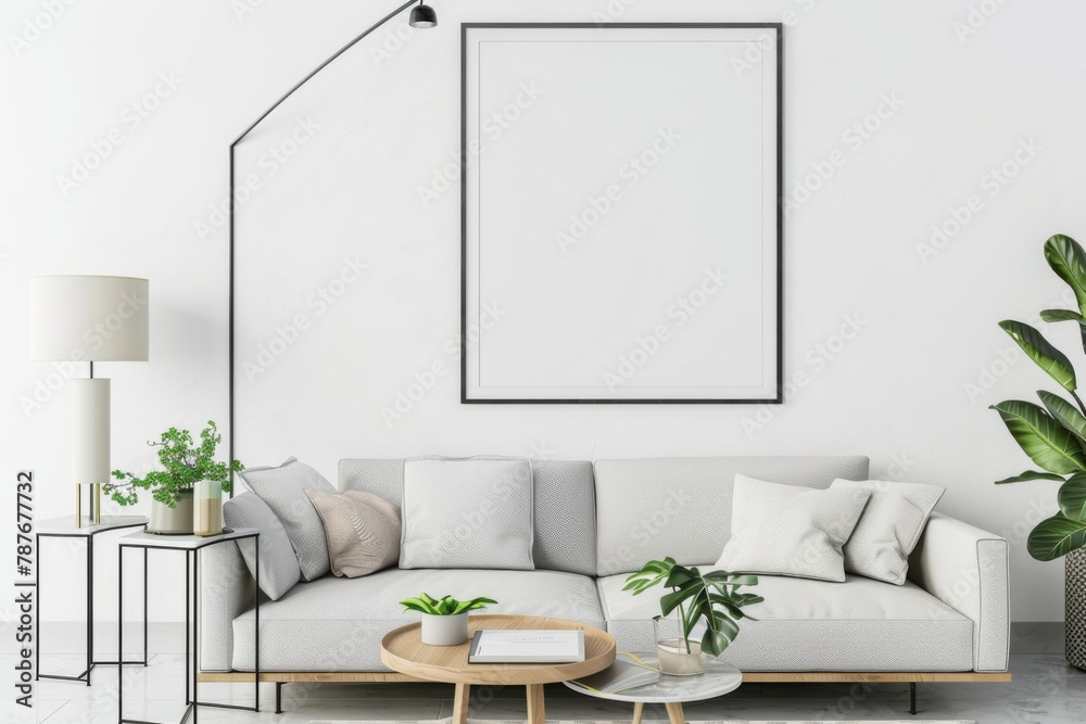 Fototapeta premium Modern scandinavian interior with poster mockup created with generative ai