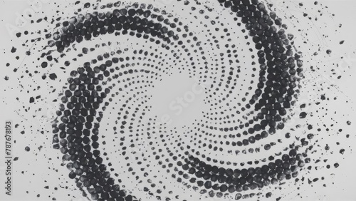 black and white background , a swirling pattern of small, round black spots. The dots are spread out across the image