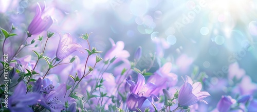 A lovely spring backdrop featuring a bunch of campanula flowers. photo