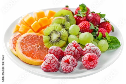 Fruit in plate on white background Healthy food style