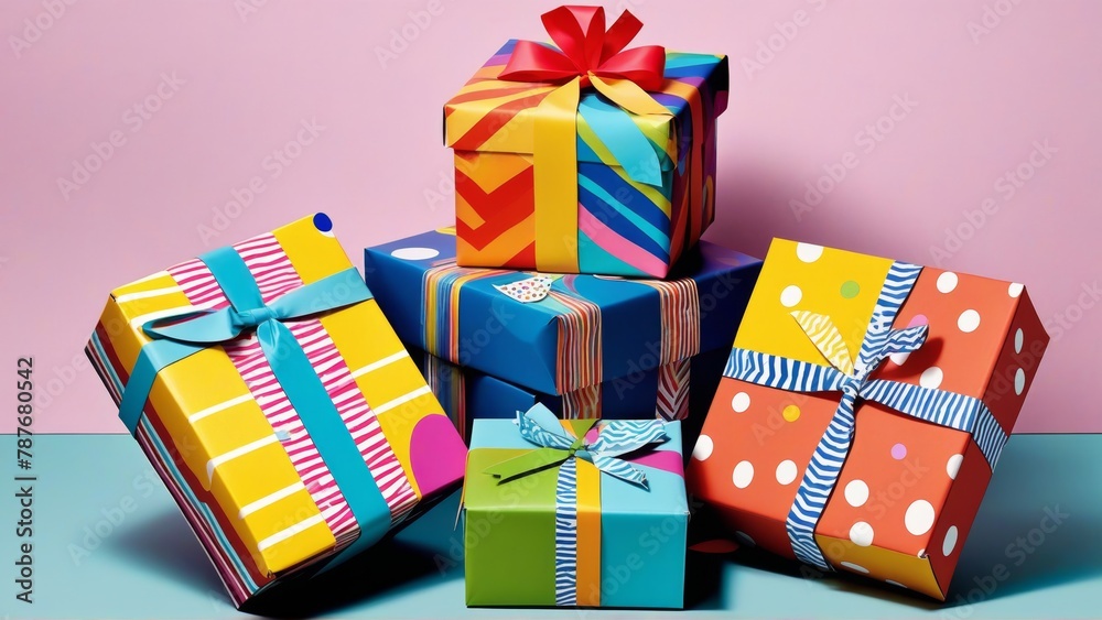 Gift boxes on a pink background. Festive concept. 3d rendering