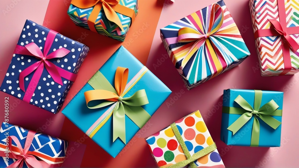 Gift boxes on a pink background. Festive concept. 3d rendering