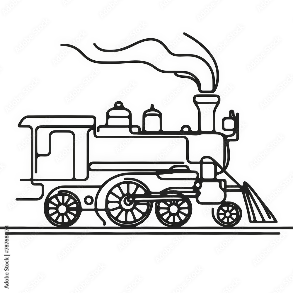 A minimalist line drawing brings to life a steam locomotive, capturing its iconic shape along with the details of its wheels and smokestack A minimalist line drawing brings to life a steam locomotive, capturing its iconic shape along with the details of its wheels and smokestack