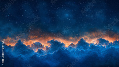 Vector watercolor texture with night clouds and dark sky for cards. Hand drawn vector texture. Plane sky view with stars and sunset. Heaven. Summer watercolour banner. Template for design.