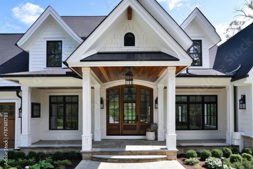 Cozy home entrance with wooden elements and greenery © InfiniteStudio