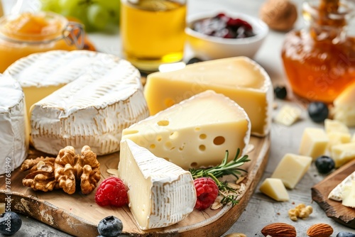 Tasting of various cheeses with accompaniments for a food banner design