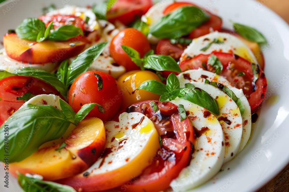 Summer salad with peaches mozzarella and tomatoes Summer salad with peaches mozzarella and tomatoes