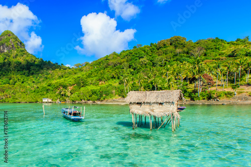 Beautiful landscapes view borneo sea gypsy water village in Bodgaya Island, Semporna Sabah, Malaysia.