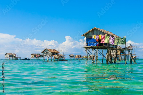 Beautiful landscapes view borneo sea gypsy water village in Bodgaya Island, Semporna Sabah, Malaysia.