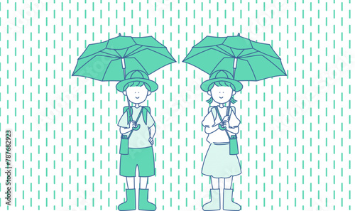雨の日に傘をさす子どもたちのイラスト