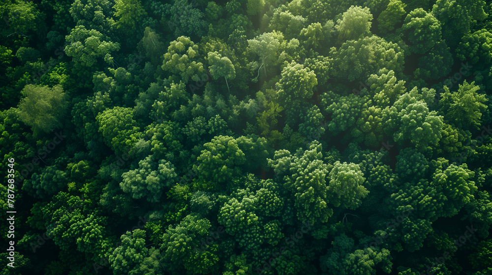 aerial view of a green forest, green environment 