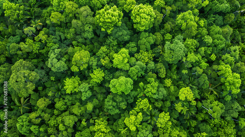 aerial view of a green forest, green environment 
