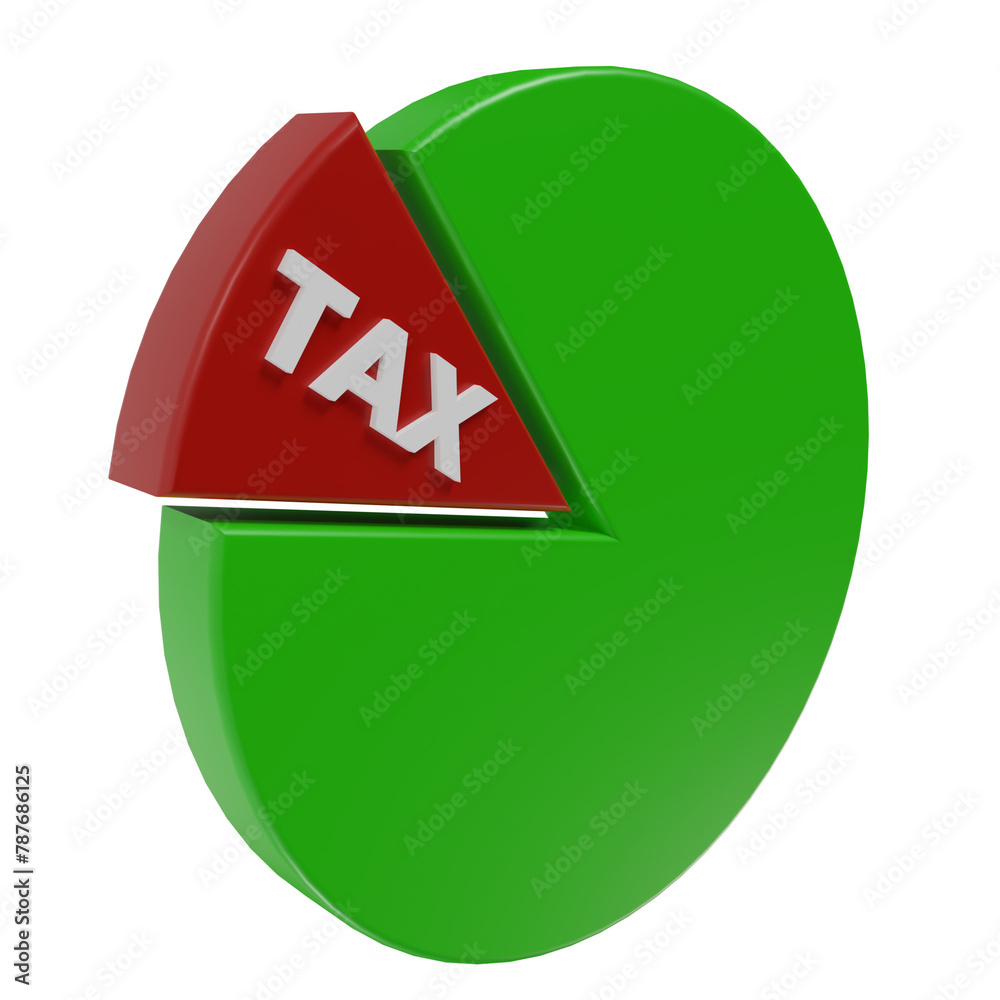 3d render of pie chart icon with tax writing. concept illustration of high tax deductible business profits