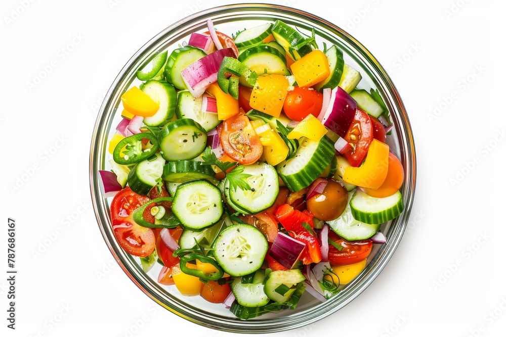 Top view of Russian salad in white bowl with mixed vegetables Top view of Russian salad in white bowl with mixed vegetables