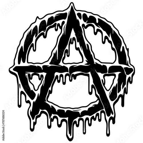 The silhouette of the melting anarchy symbol splashes