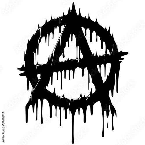 The silhouette of the melting anarchy symbol splashes