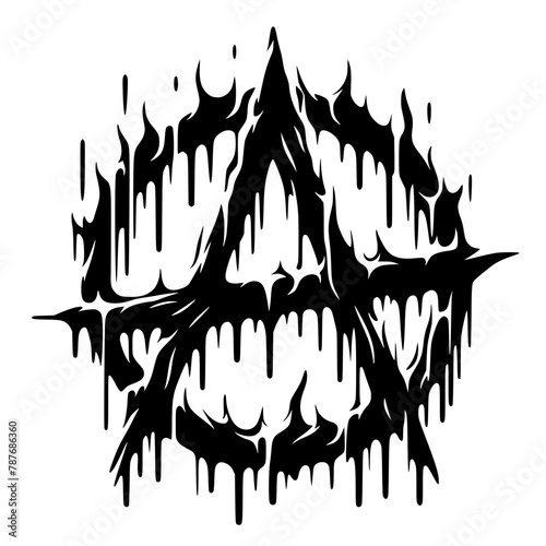The silhouette of the melting anarchy symbol splashes