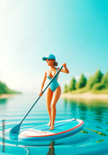 スタンドアップパドルボードをしている水着の女性ミニフィギュア