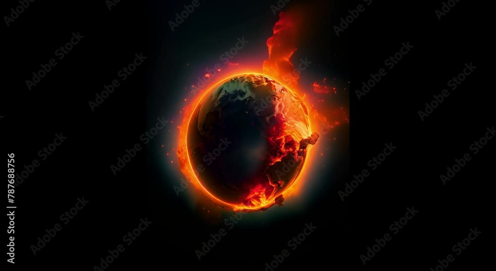 Magazine style photography of a 3D virtual globe burning, representing the impact of global warming Magazine style photography of a 3D virtual globe burning, representing the impact of global warming