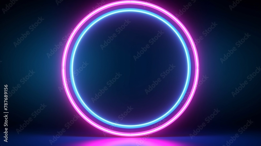 3d frame glowing in the dark, pink blue neon light, illuminate frame design