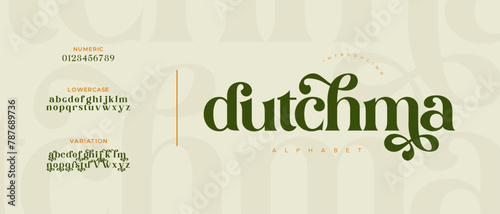Dutchma elegant Font Uppercase Lowercase and Number. Classic Lettering Minimal Fashion Designs. Typography modern serif fonts regular decorative vintage concept. vector illustration