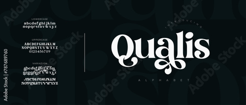 Qualis elegant Font Uppercase Lowercase and Number. Classic Lettering Minimal Fashion Designs. Typography modern serif fonts regular decorative vintage concept. vector illustration