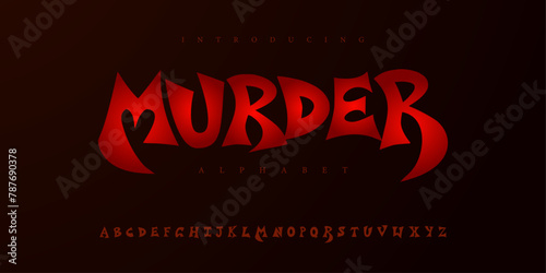 Murder horror halloween Font Uppercase Lowercase and Number. Spooky Lettering Minimal Fashion Designs. Typography modern serif fonts regular decorative vintage concept. vector illustration